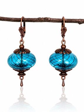 Blue Blown Glass Earrings, IrDeScene Swirl Dangles